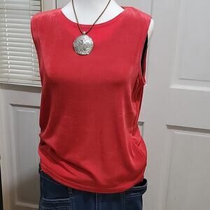 The Travel Collection Slinky Knit Fire Red Sleeveless Top  Sz M, Office, Layers